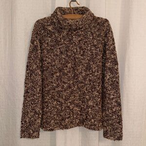 Eileen Fisher L Marled Turtleneck Sweater Wool Blend Popcorn Knit
